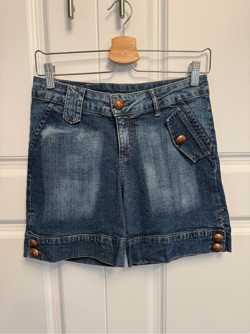 Fator Quatro Y2K Denim Shorts Brass Button Detail Size 42 Blue